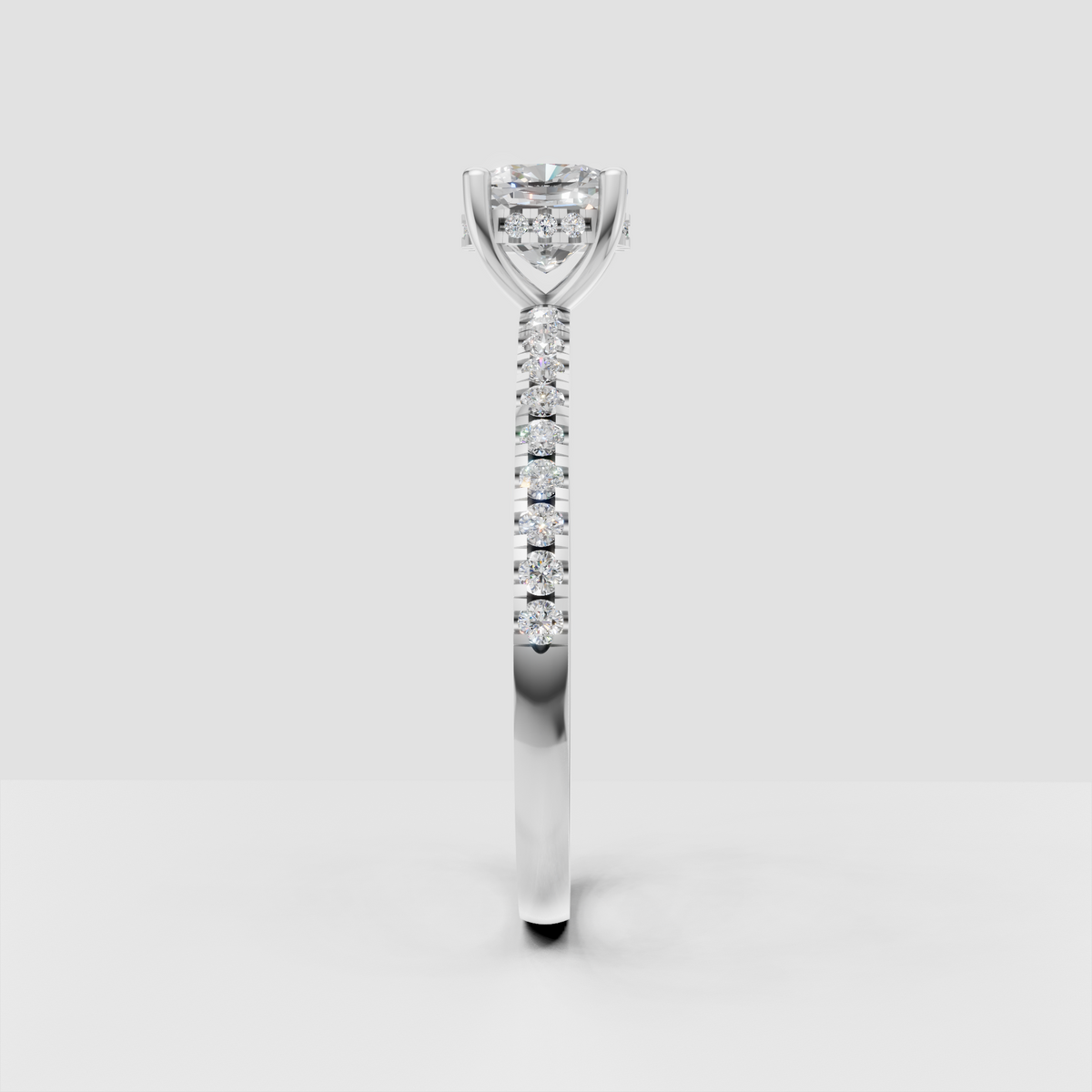 Minimalist cushion diamond ring with sparkling pave shoulder stones