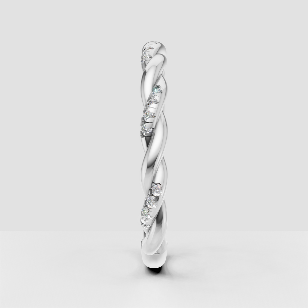 Round cut diamond interwoven wedding band