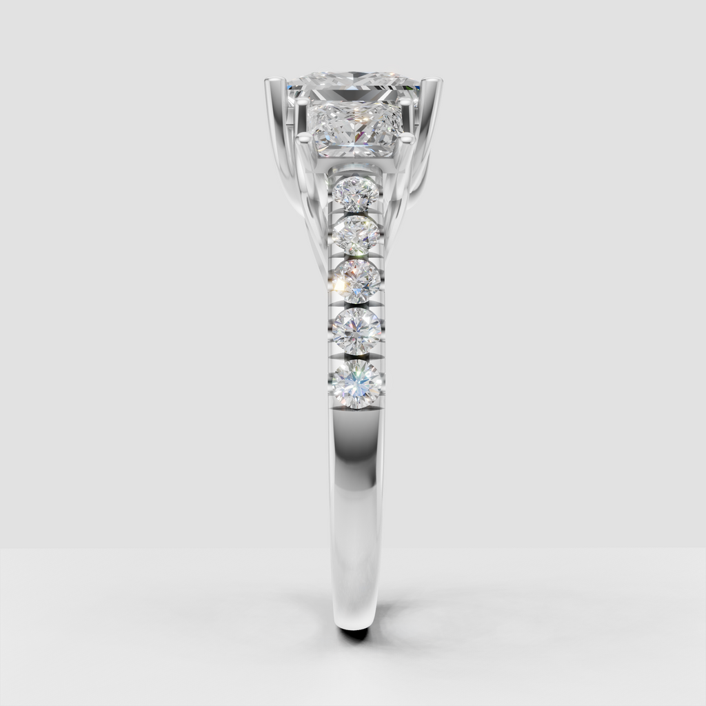 Princess diamond ring with sparkling pave shoulder accents