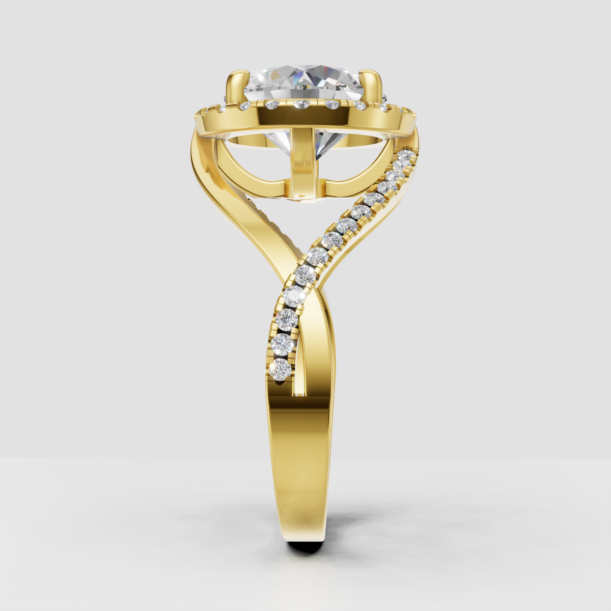 Round center diamond with pavé split shank