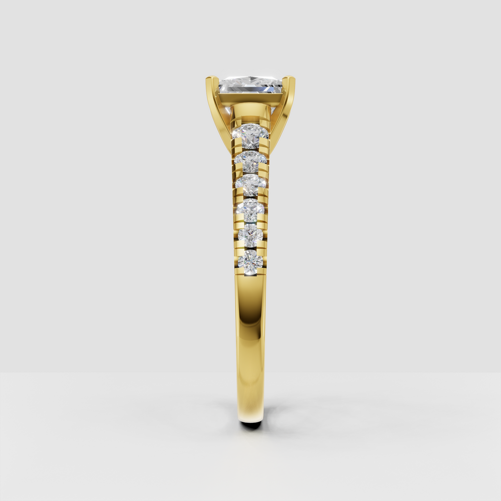 Four prong princess cut diamond ring in yellow gold