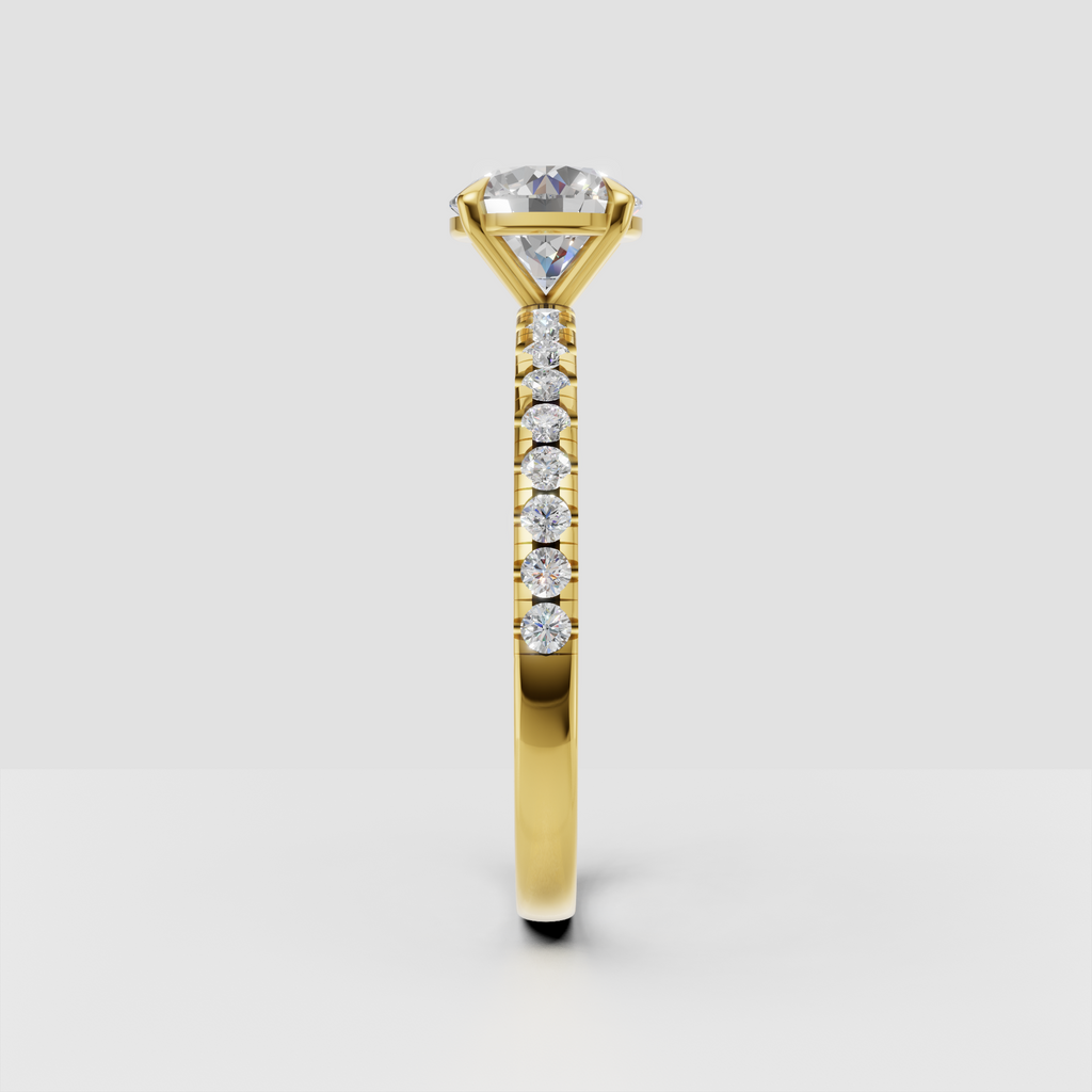 Paved half eternity ring featuring brilliant round diamonds
