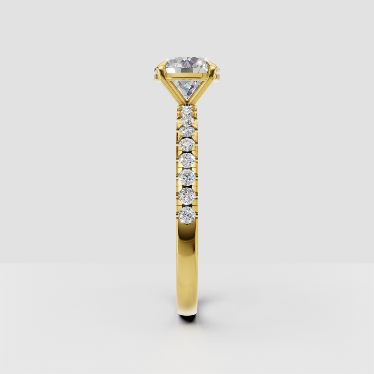 Paved half eternity ring featuring brilliant round diamonds
