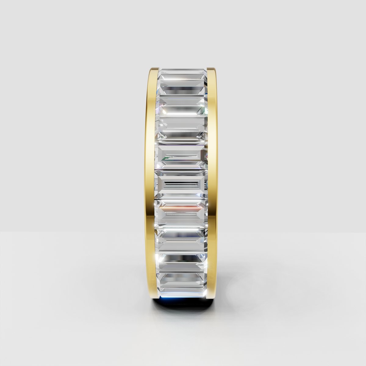 Full eternity baguette diamond ring with geometric design