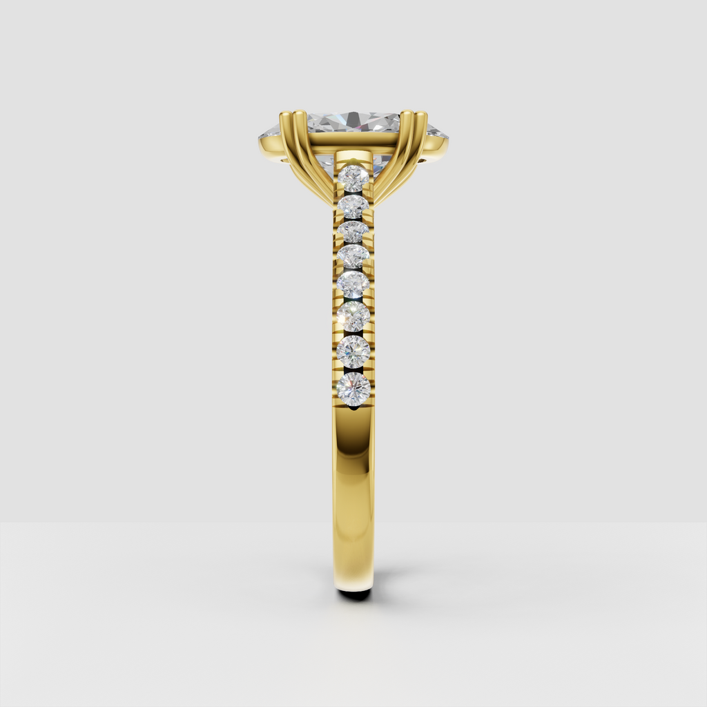 Luxury oval diamond ring with delicate round side stones along the band
