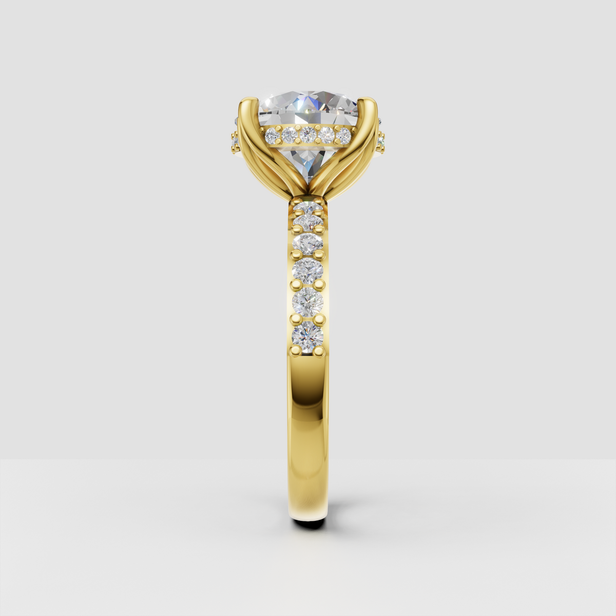 Elegant round diamond engagement ring with intertwined shoulders