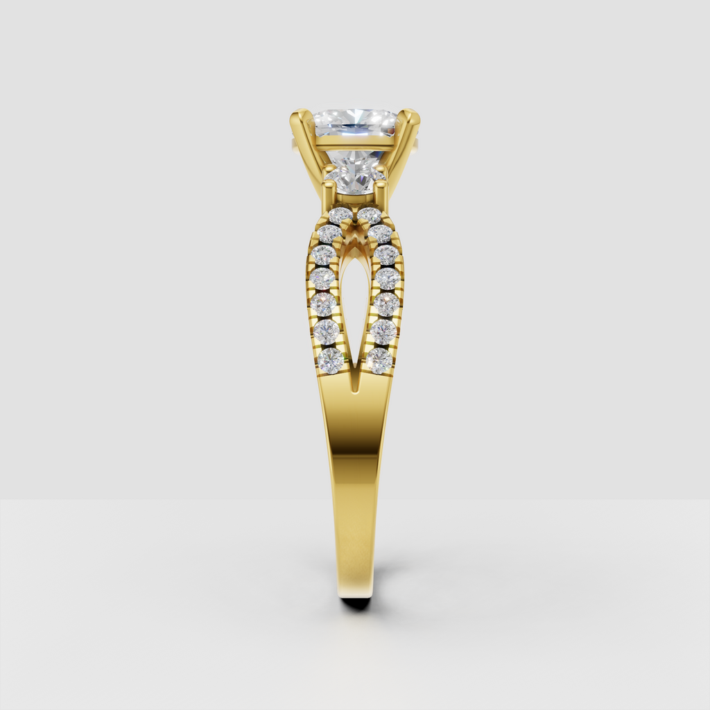 Yellow gold three stone round diamond engagement ring