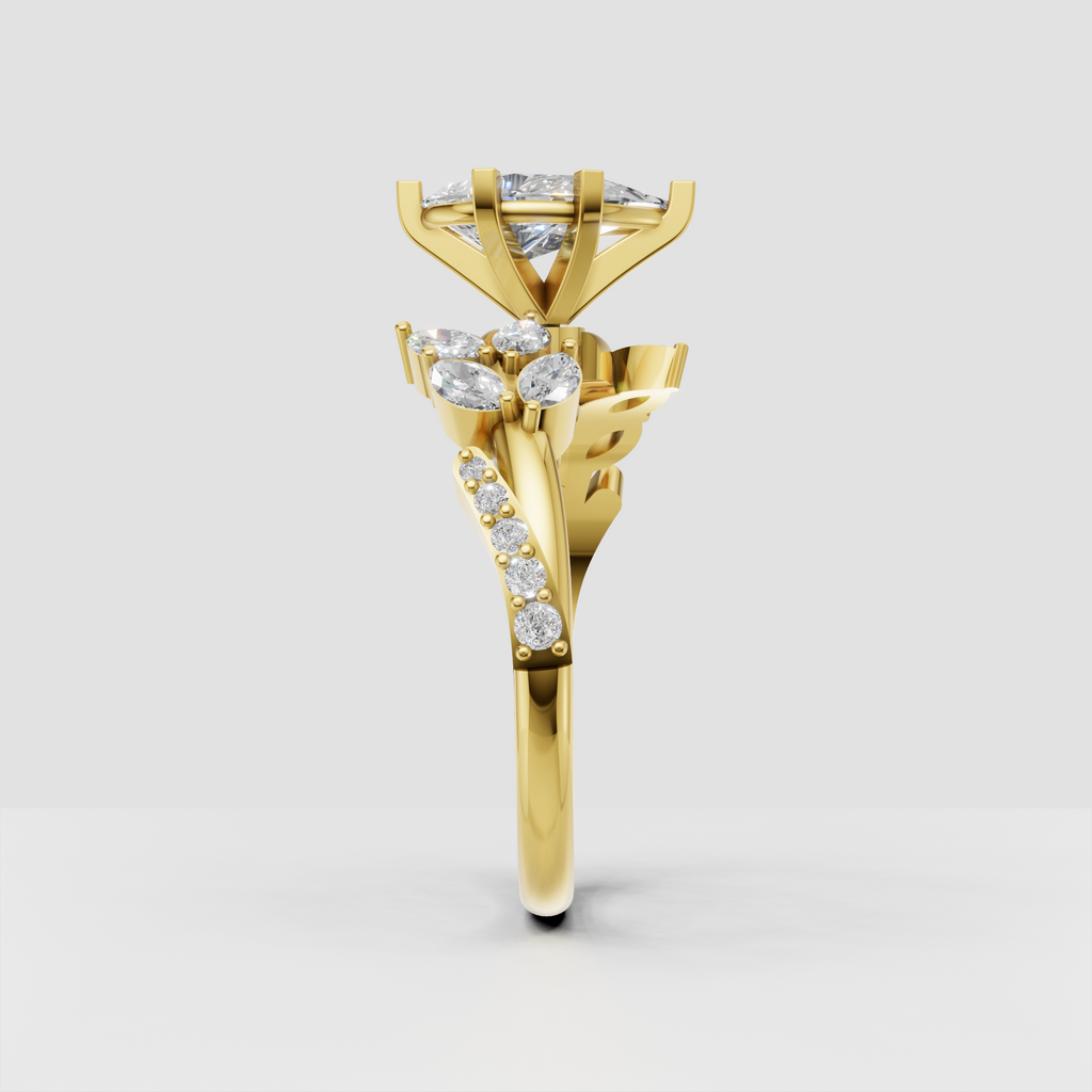 Nature inspired pear diamond engagement ring with leaf details