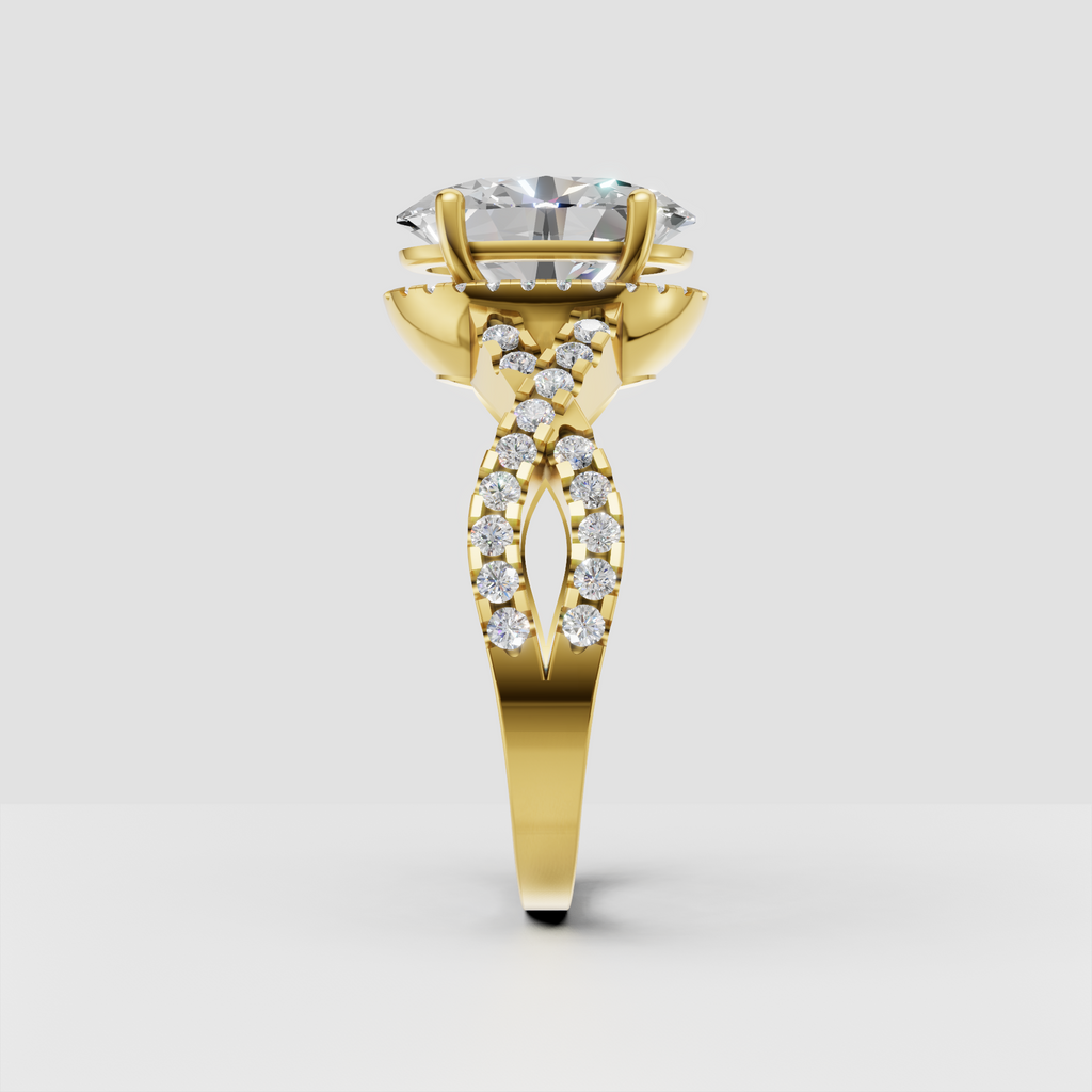Luxury oval Diamond cathedral engagement ring with split shank