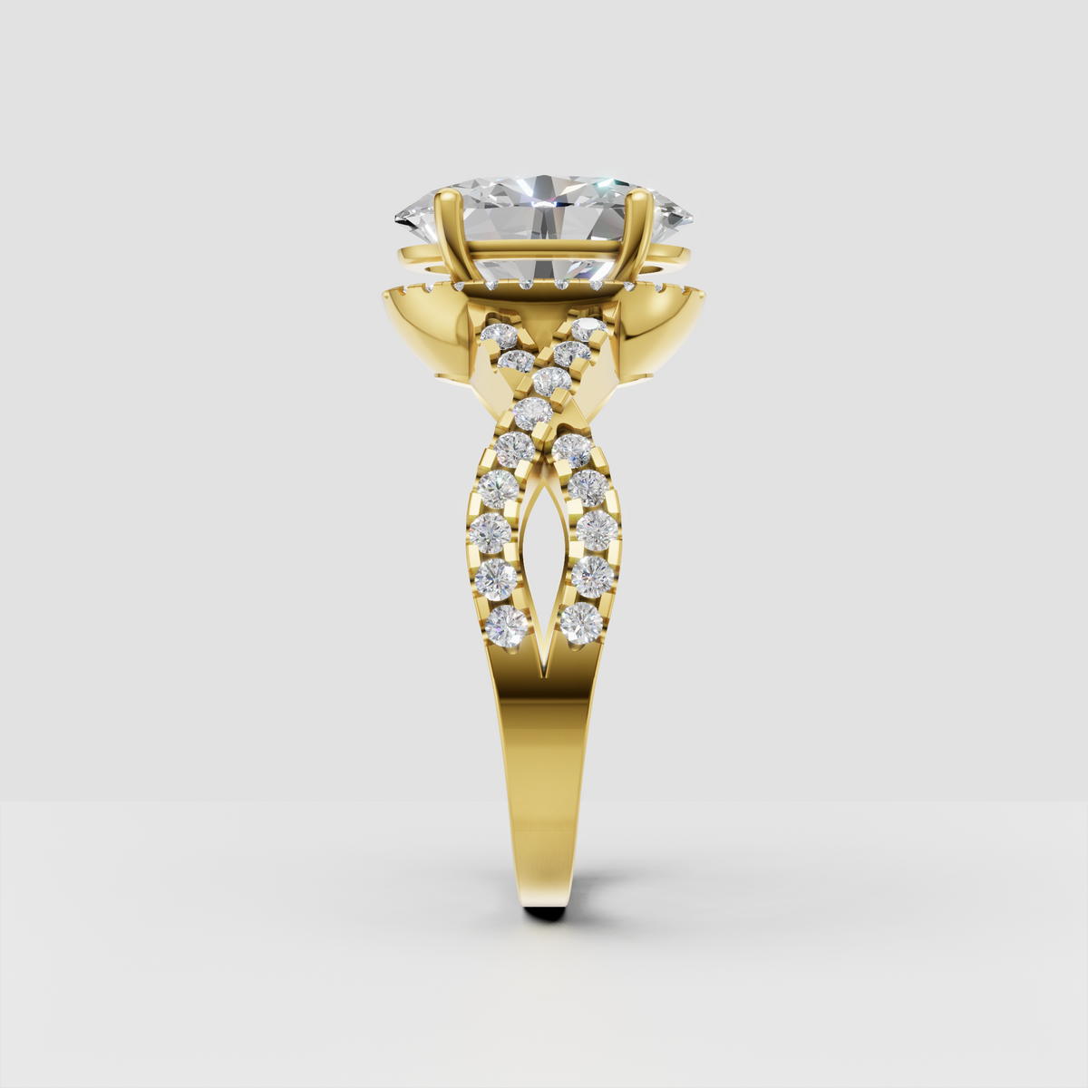 Luxury oval Diamond cathedral engagement ring with split shank