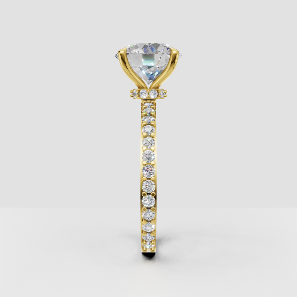 Round cut diamond bridal ring with sparkling pavé side stones