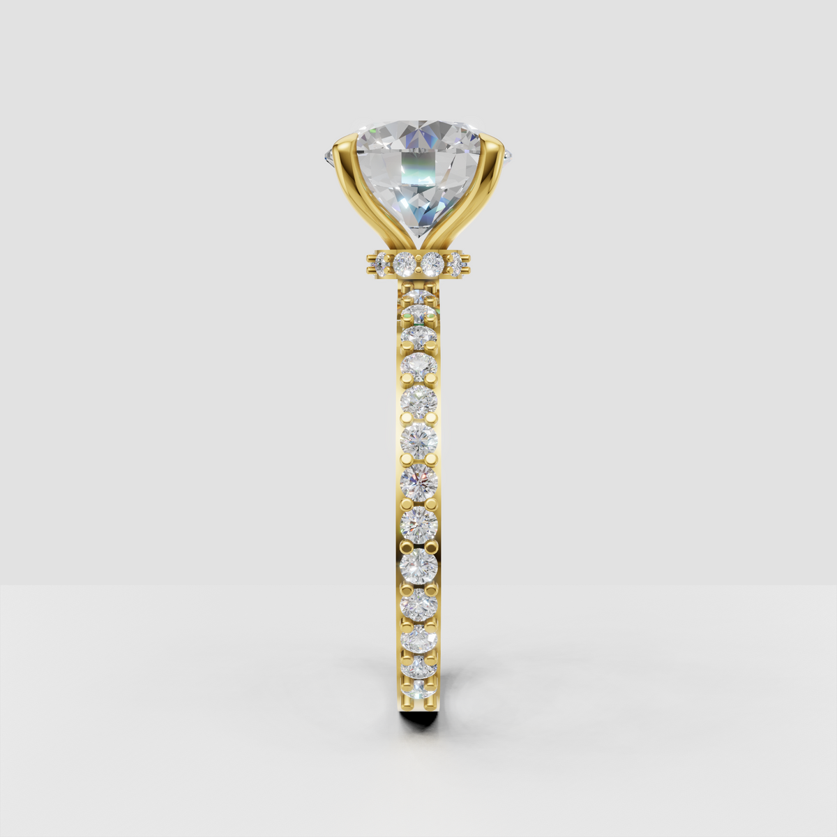 Round cut diamond bridal ring with sparkling pavé side stones
