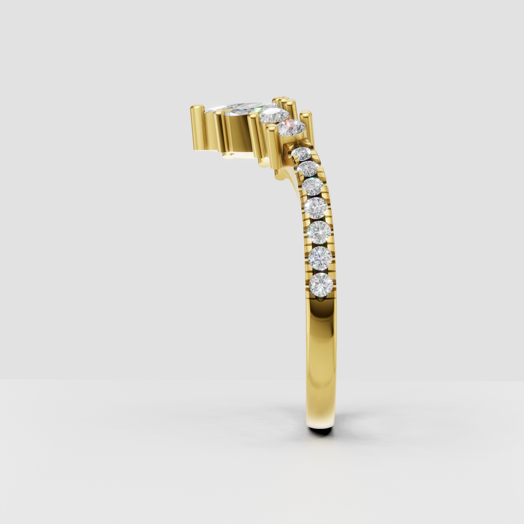 Marquise diamond contour wedding band with round diamond accents