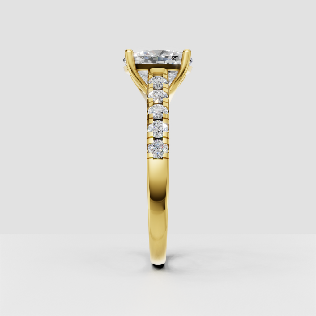 Cushion diamond solitaire ring with cathedral setting