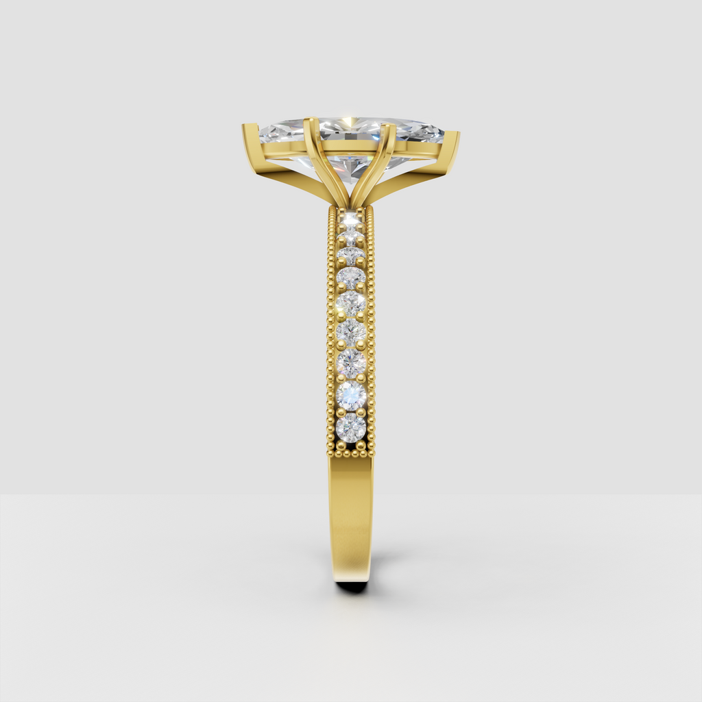 Vintage marquise cut diamond ring with intricate milgrain detailing