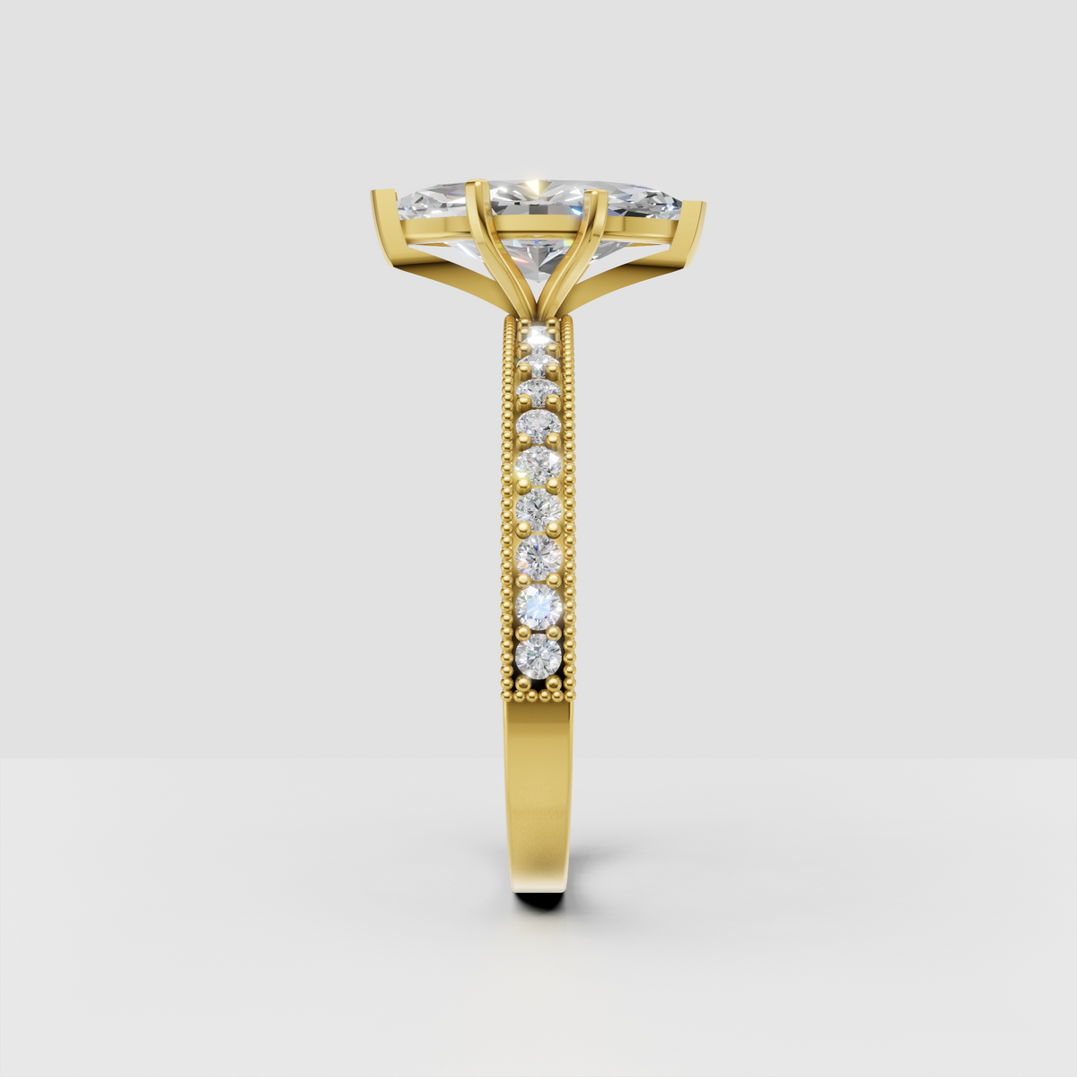 Vintage marquise cut diamond ring with intricate milgrain detailing