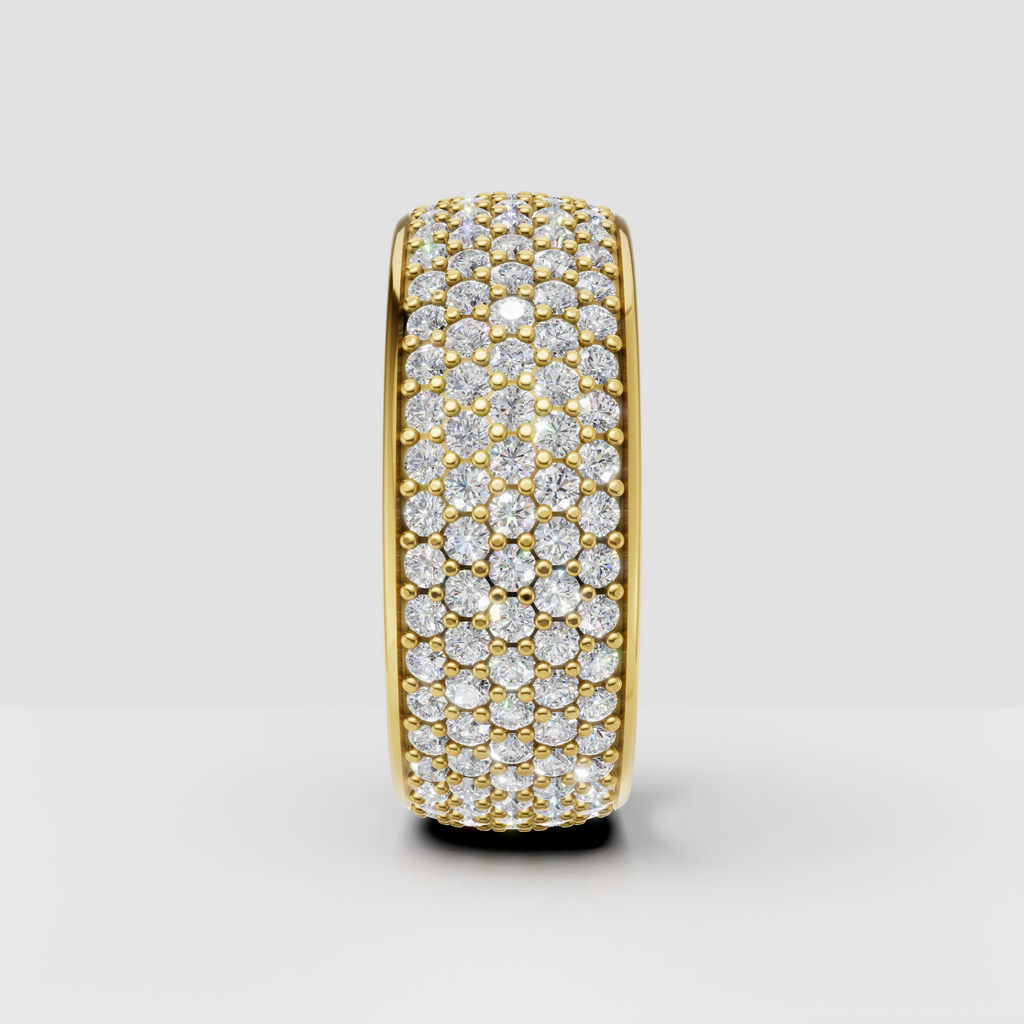 Round diamond pavé eternity band with detailed gold bead setting