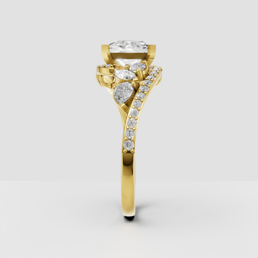 Yellow gold princess diamond engagement ring with bypass band