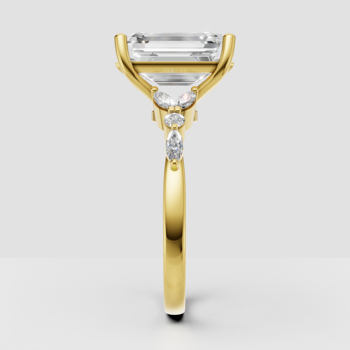 Elegant emerald cut diamond ring with accent stones