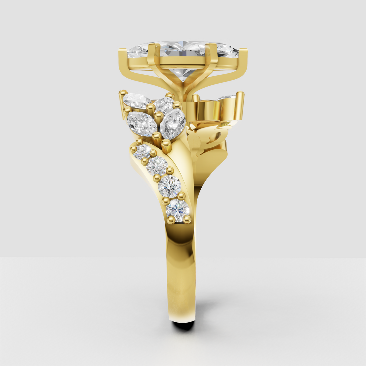 Marquise diamond band with floral bypass design
