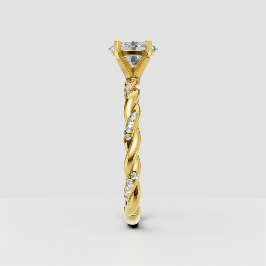Oval diamond ring with interwoven gold design