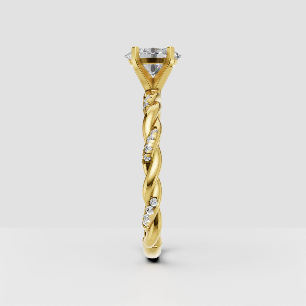 Oval diamond ring with interwoven gold design