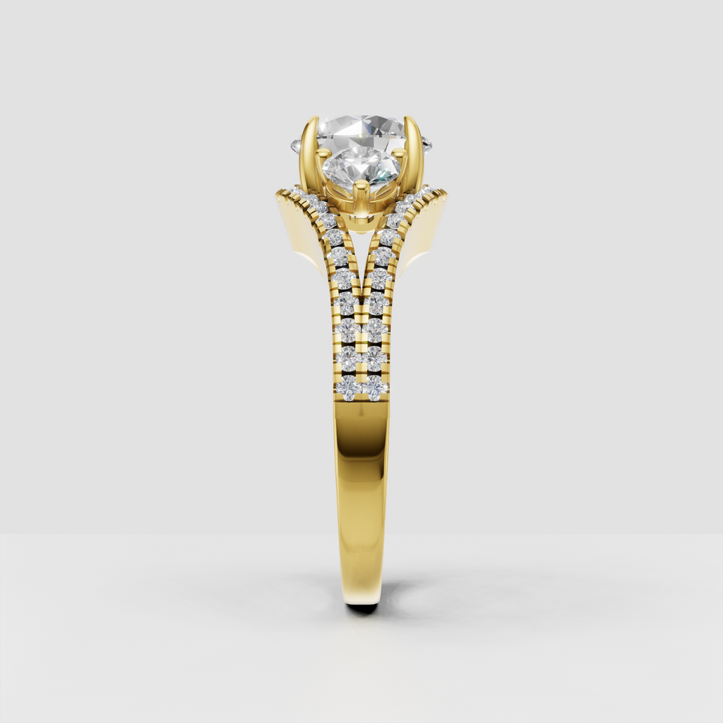 Three stone diamond ring in polished yellow gold