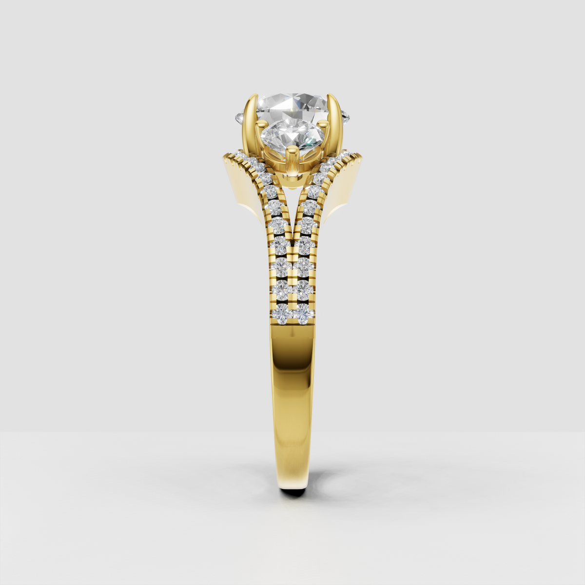 Three stone diamond ring in polished yellow gold