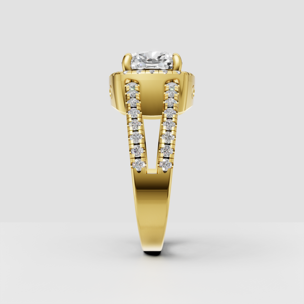 Cushion diamond engagement ring with halo