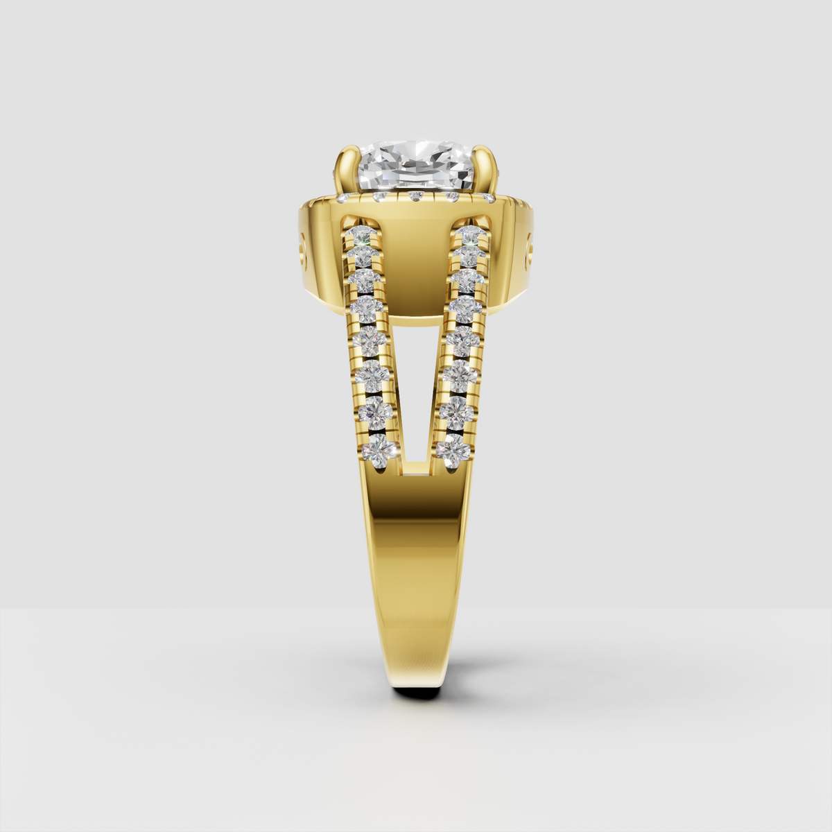 Cushion diamond engagement ring with halo