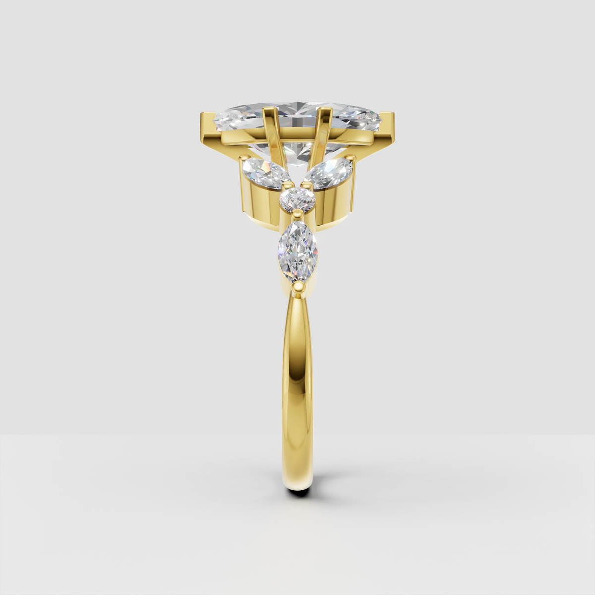 Marquise cut center diamond with prong setting
