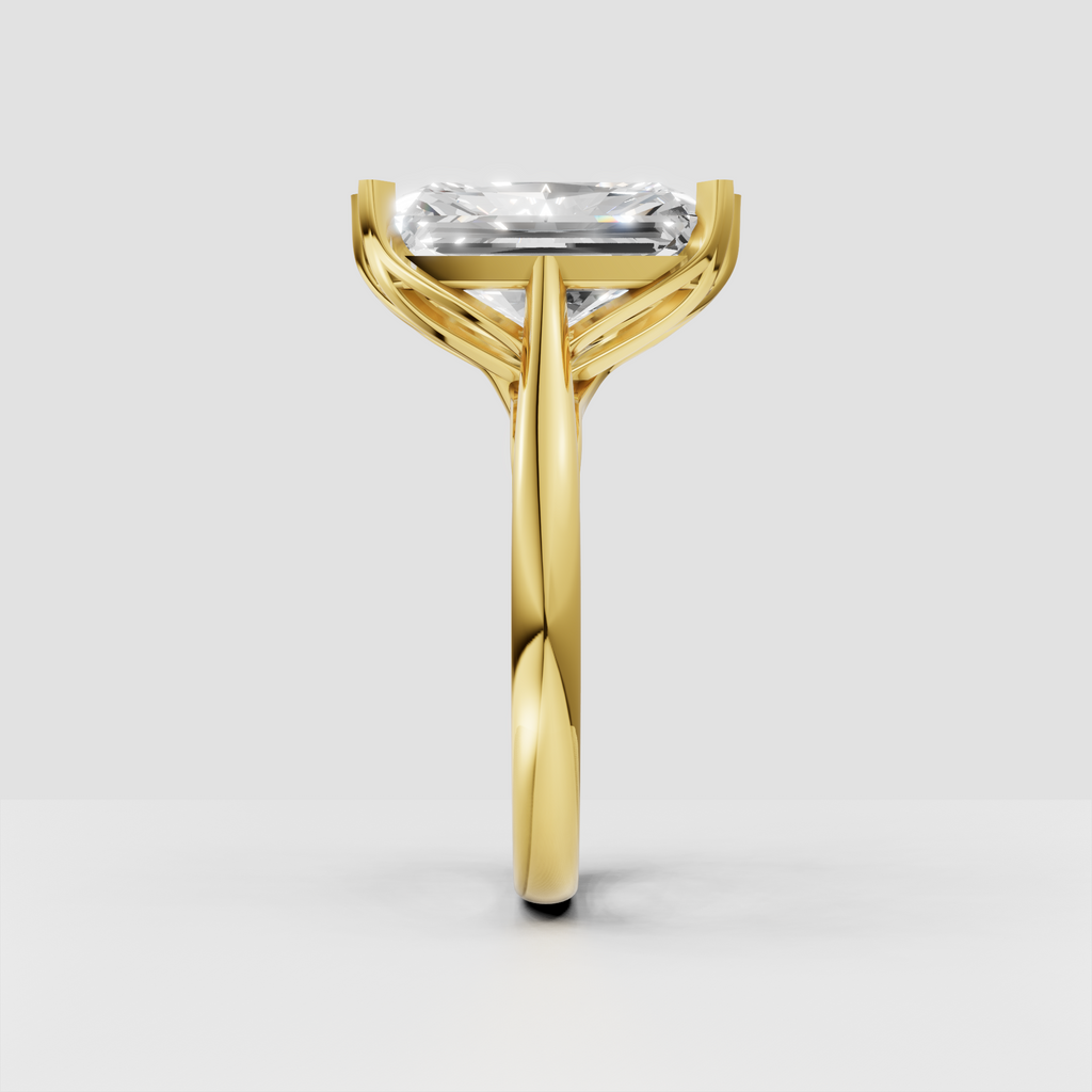 Radiant diamond engagement ring featuring an elevated four-prong style setting