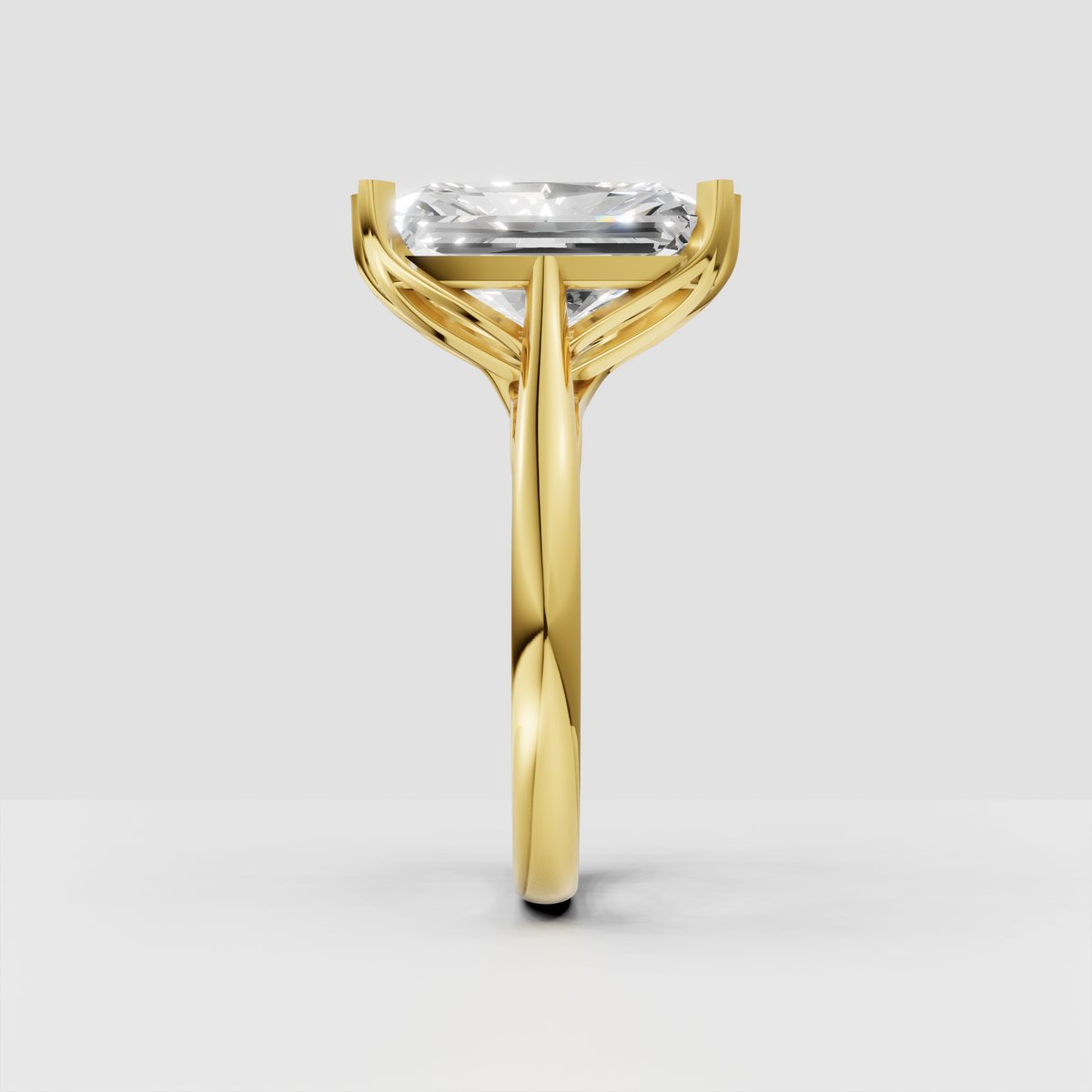 Radiant diamond engagement ring featuring an elevated four-prong style setting