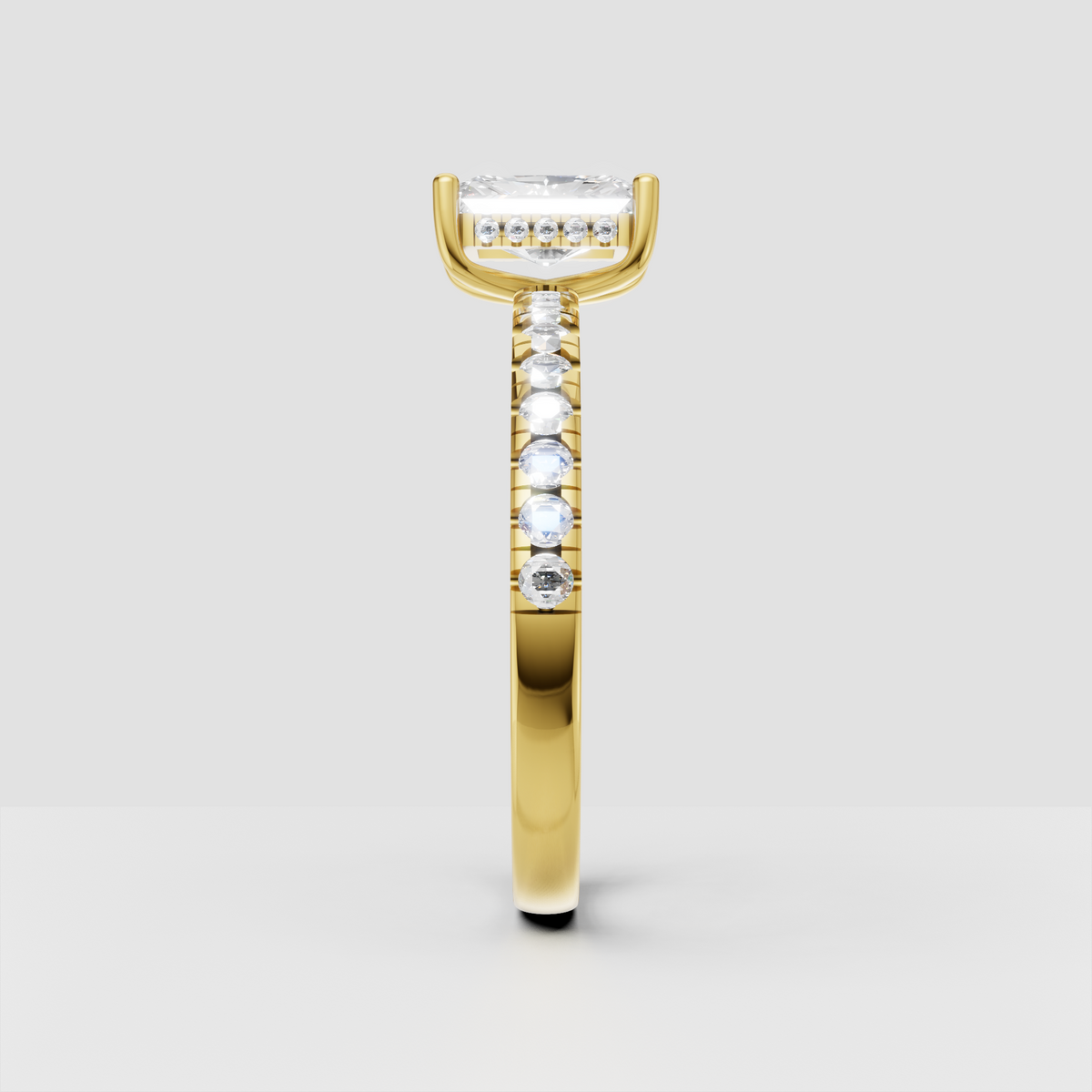 Yellow gold radiant cut engagement ring front view