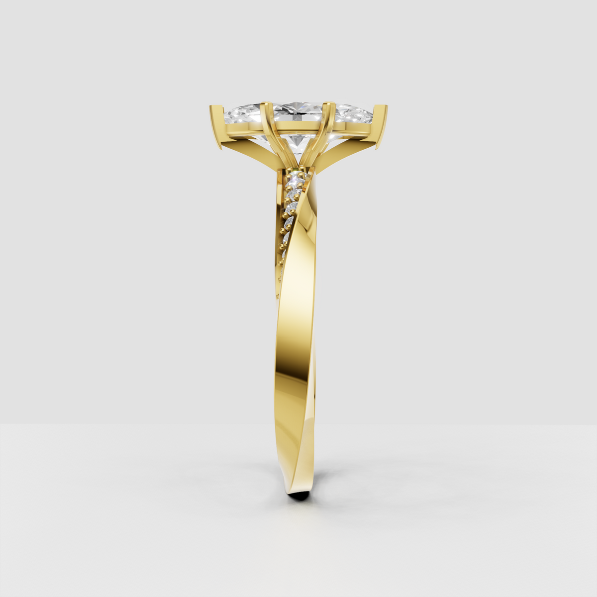 Yellow gold marquise diamond ring with six-prong center setting