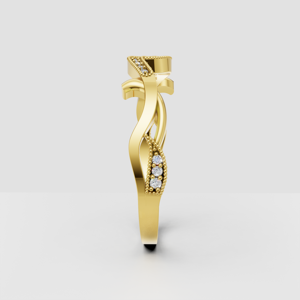 Elegant diamond bypass ring featuring round accent stones