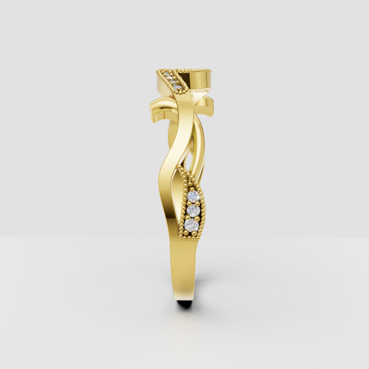 Elegant diamond bypass ring featuring round accent stones