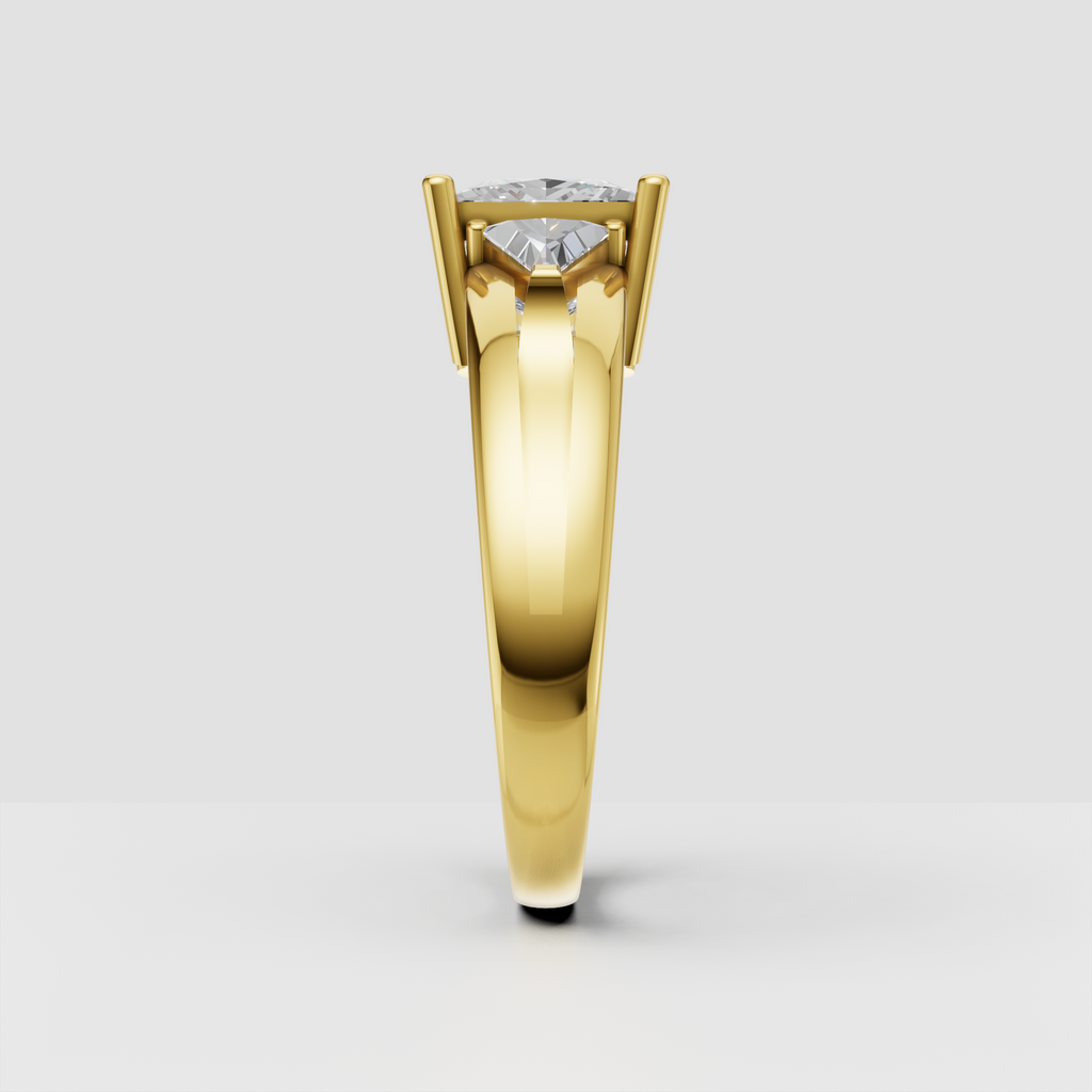 Three stone princess diamond engagement ring with four prong setting