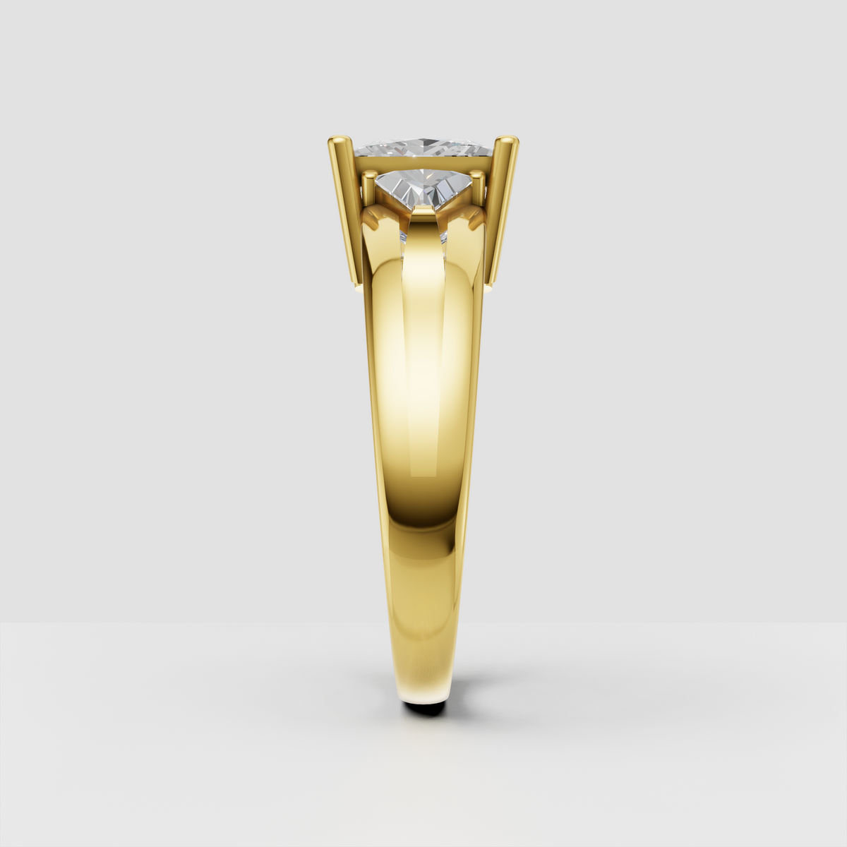 Three stone princess diamond engagement ring with four prong setting