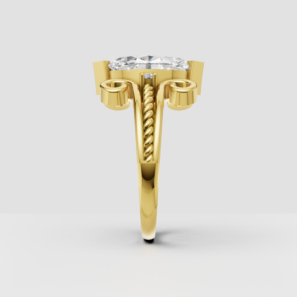 Elegant marquise diamond engagement ring with curled scrollwork