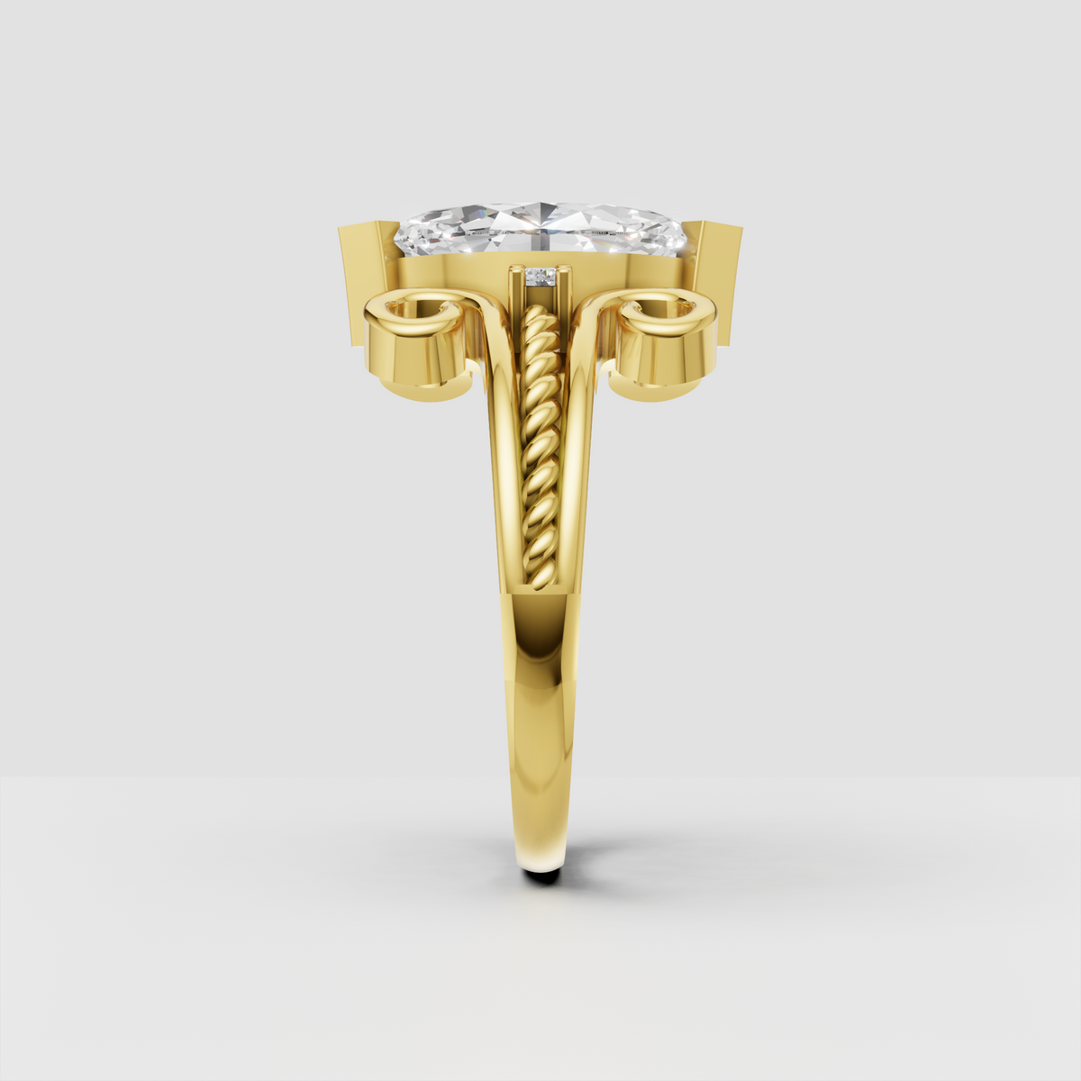 Elegant marquise diamond engagement ring with curled scrollwork