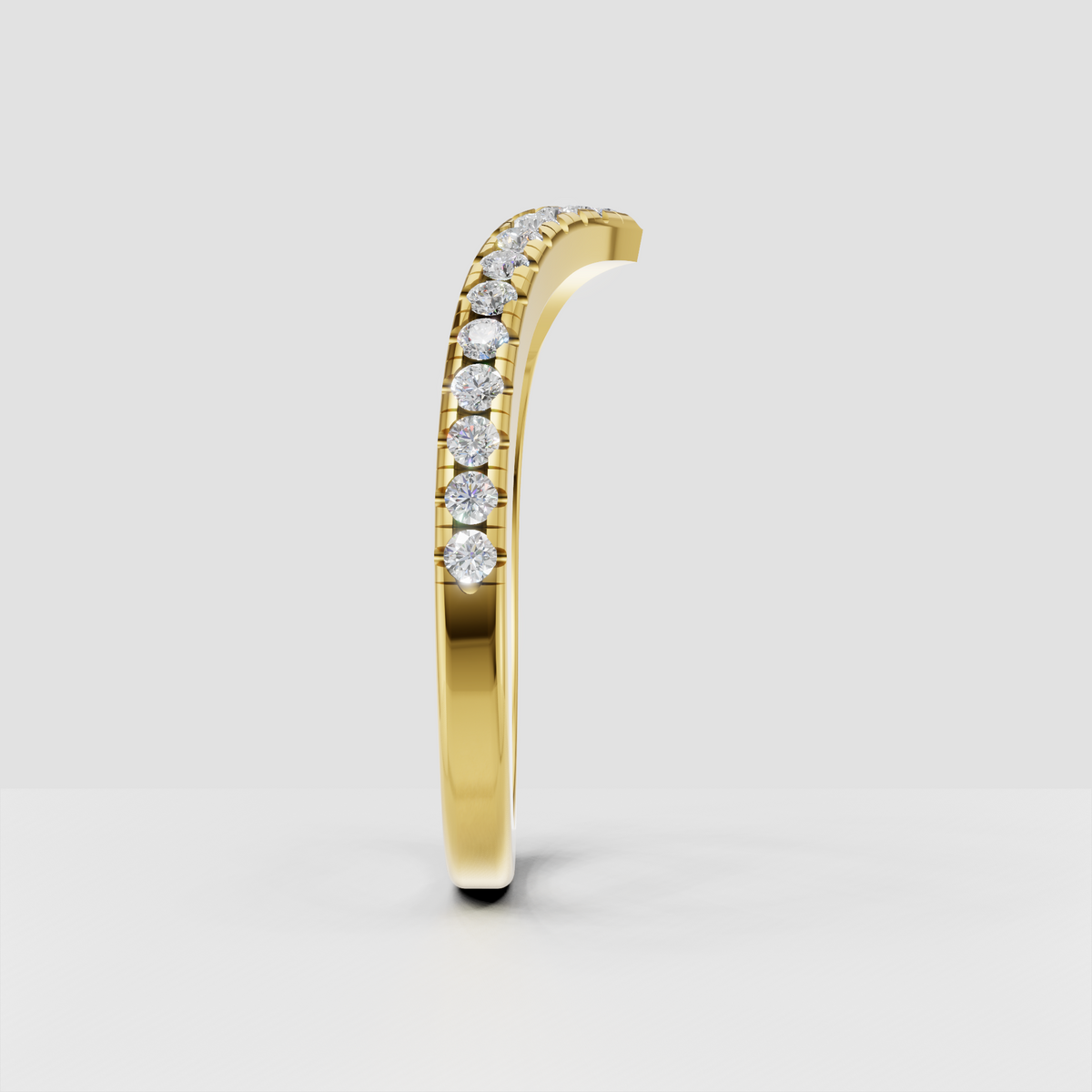 Rose gold chevron diamond ring featuring graduated round brilliant-cut stones