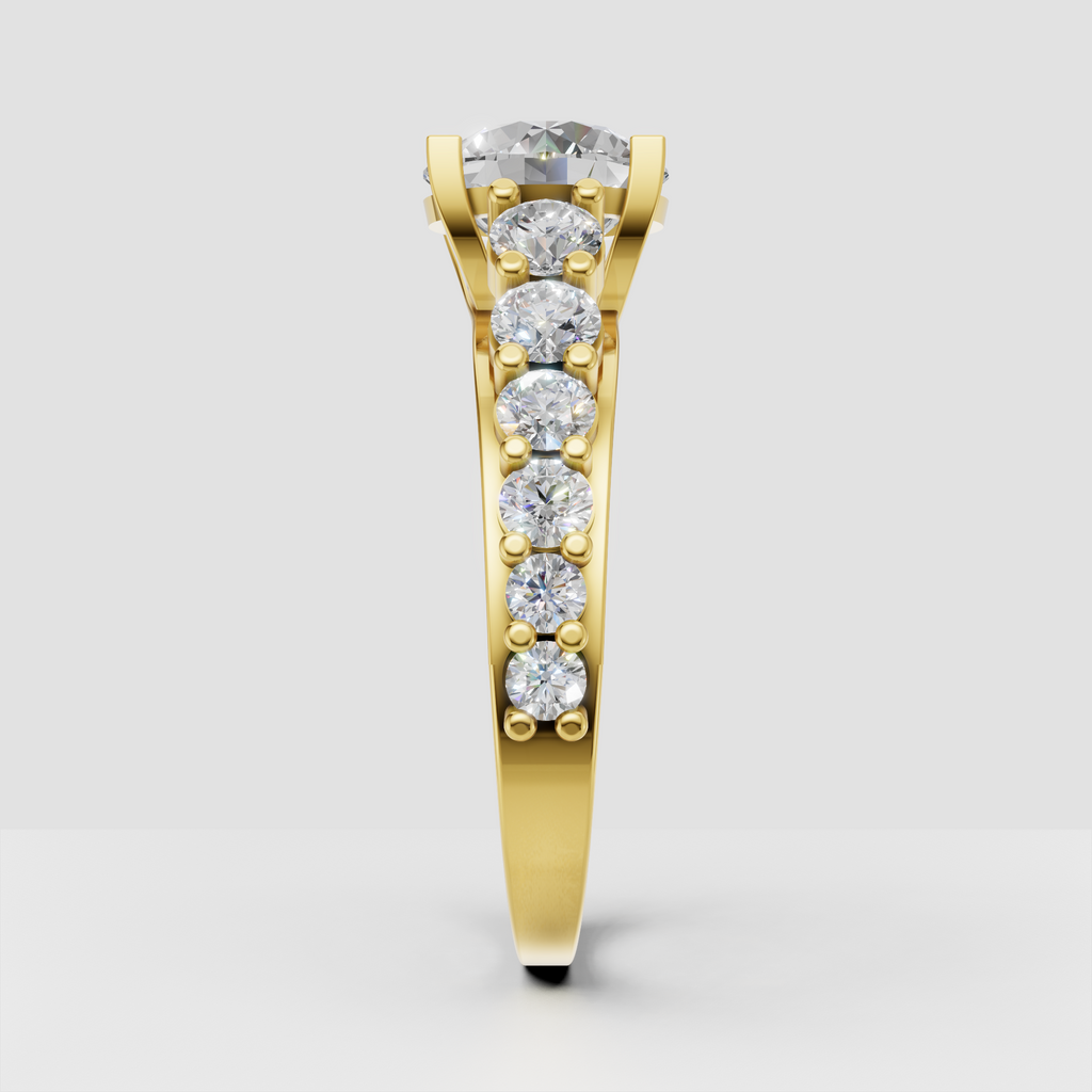 Luxury round diamond crossover ring with polished gold band