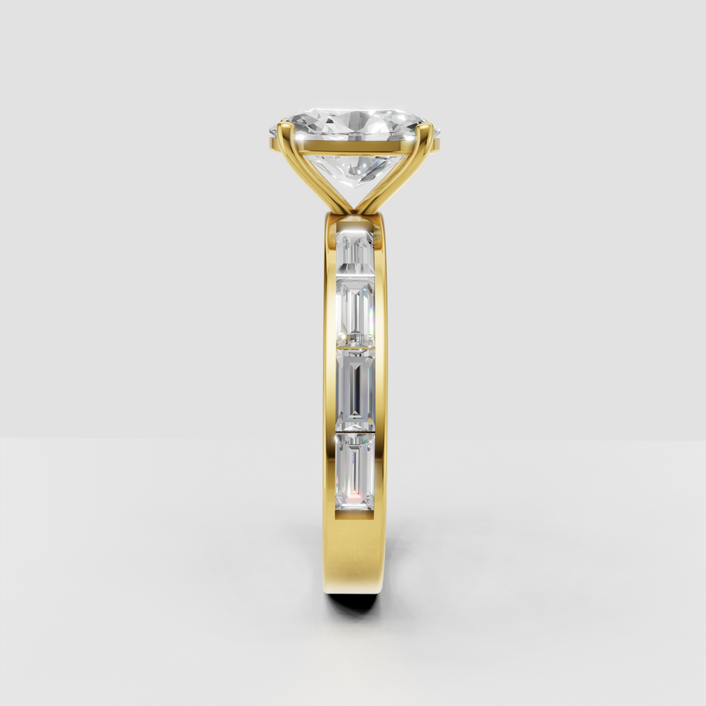 Yellow gold oval diamond ring with four-prong center setting