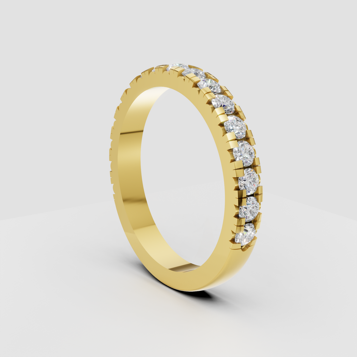 Luxury round diamond eternity ring with polished gold band