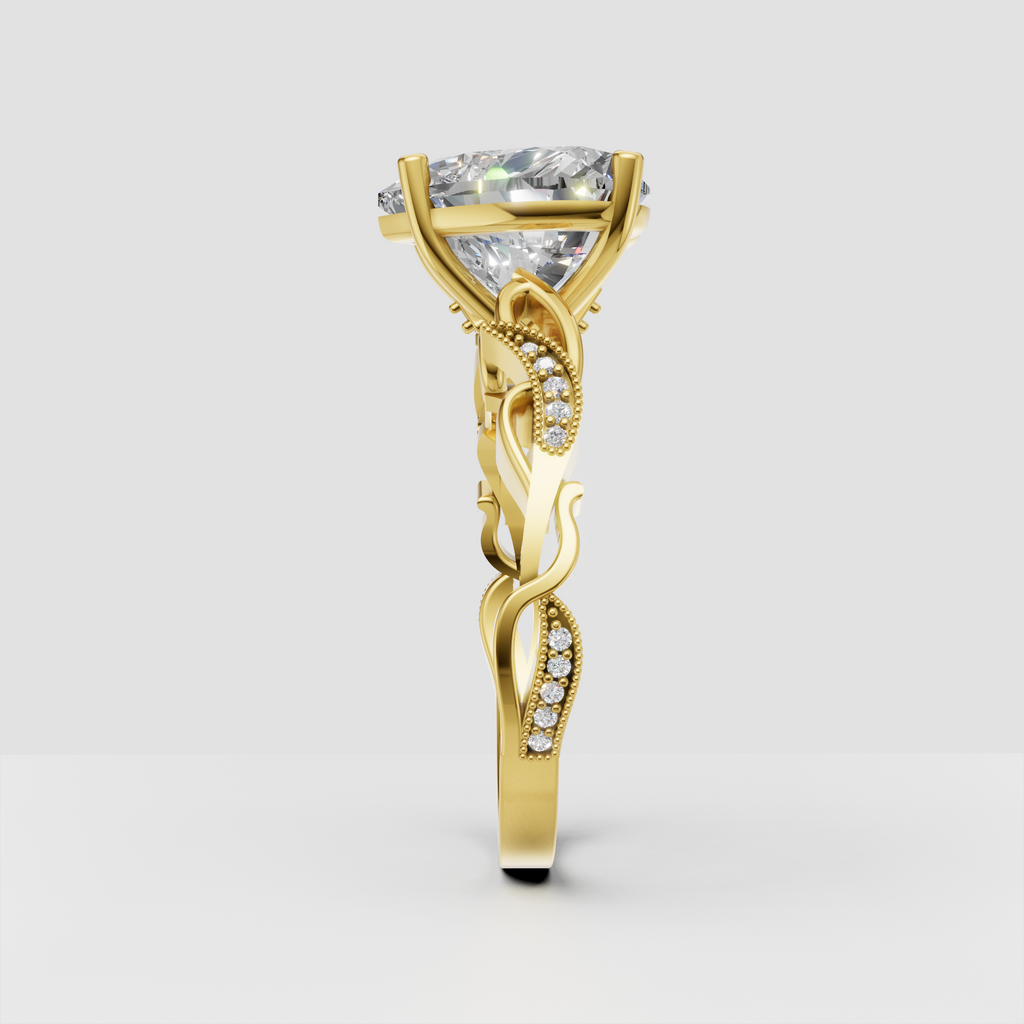 Heart shaped diamond ring with intricate milgrain split shank band