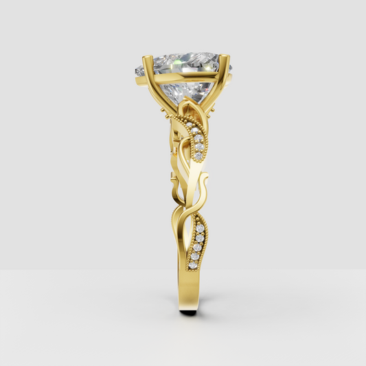 Heart shaped diamond ring with intricate milgrain split shank band