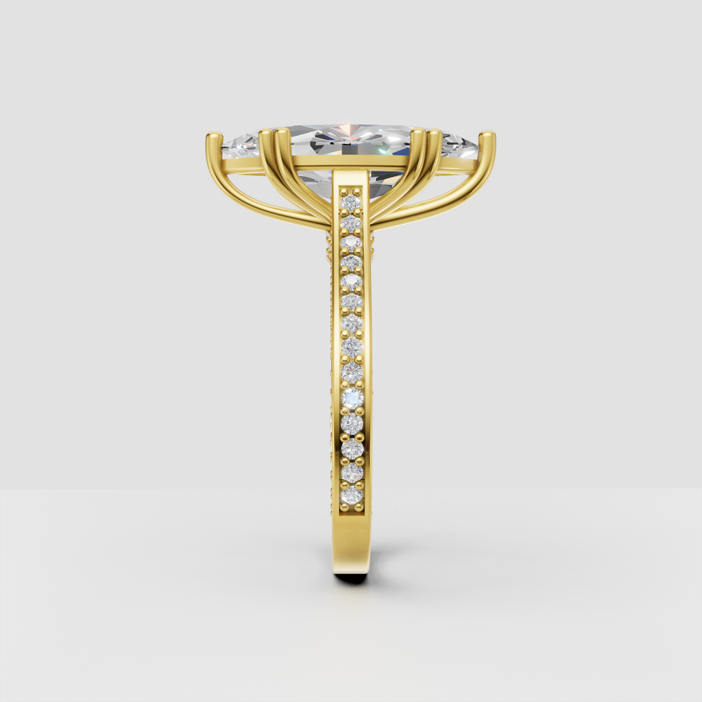 Marquise Diamond ring featuring double pave split-shank shoulders