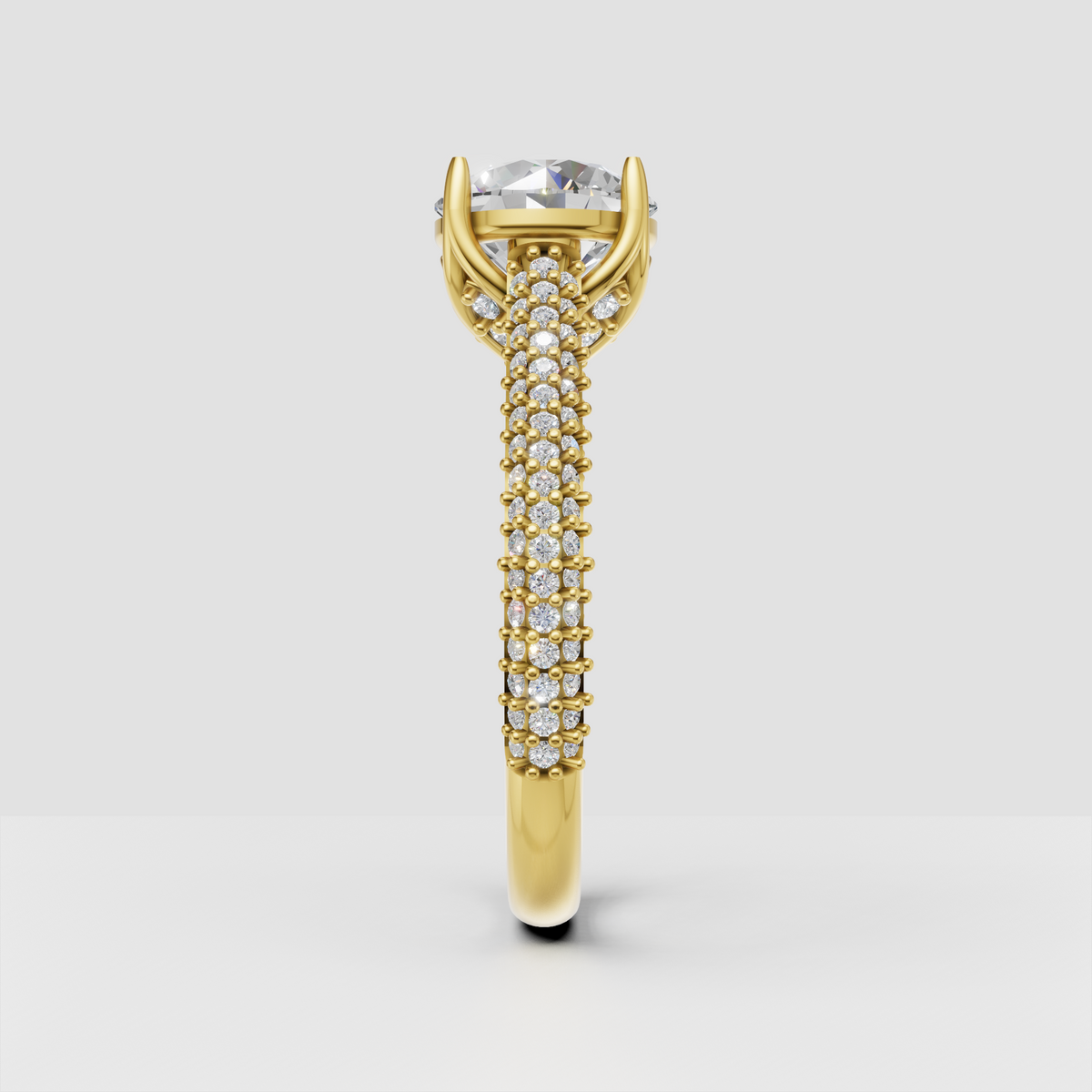 Yellow gold round cut diamond engagement ring front view