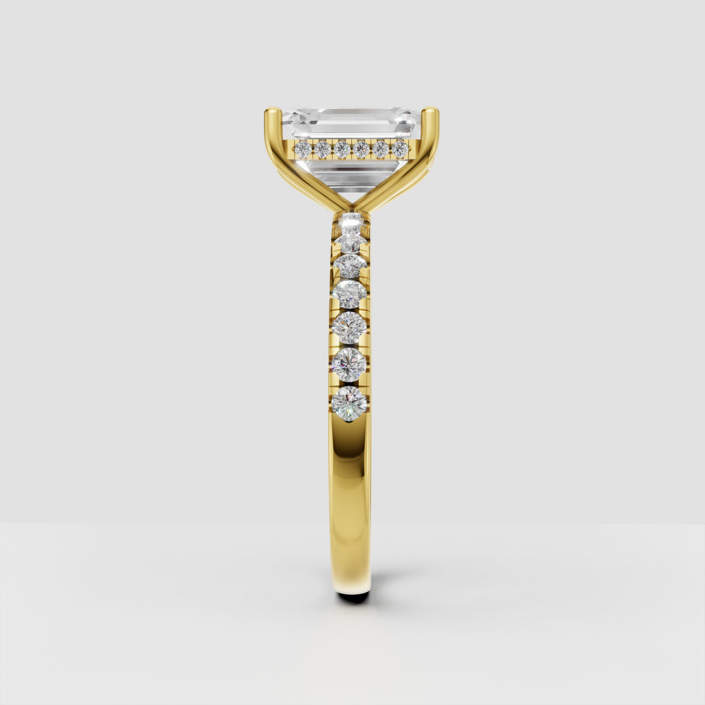 Yellow gold emerald cut hidden halo engagement ring